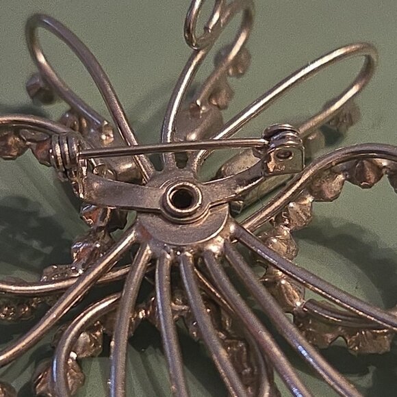 Vintage Silver-tone Clear Baguette Rhinestone Pin Brooch Pendant 3 Inches Spray - Picture 6 of 8